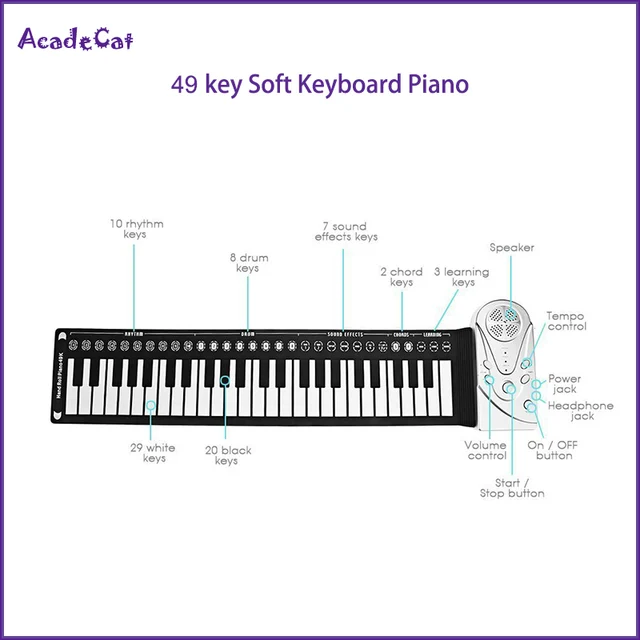 Livraison gratuite 49 cl main rouleau lectronique piano portable pliant doux Flexible clavier retrousser piano avec