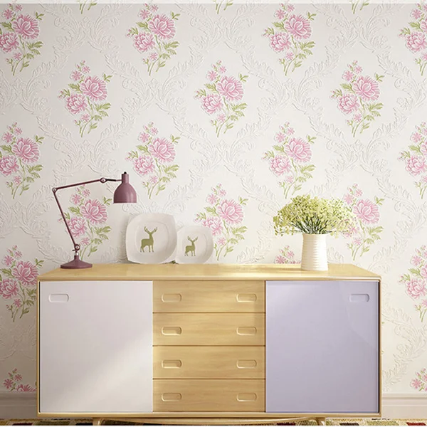 Bedroom living room TV background wallpaper green wild garden flower non-woven wallpaper01