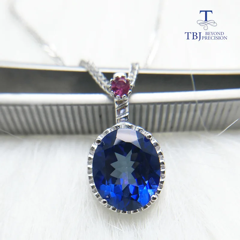 

TBJ , 100% natural deep color Blue Topaz & tourmaline pendant with chains in 925 sterling silver gemstone jewelry with gift box