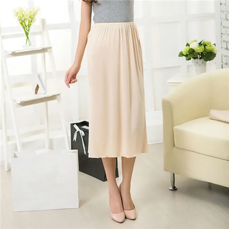 Woman Half Slips Modal Solid Skirt Petticoat Knee Length dress Lady Underskirts Vestidos Summer Cheap Skirts Underdress Summer