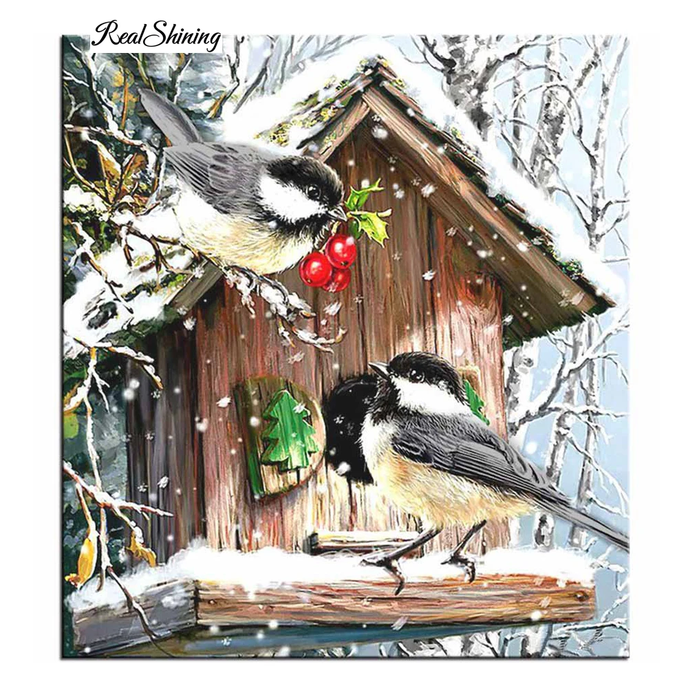 

New Arrive 5D Diy Diamond Painting Set Cross Stitch Handmade Needlework Snow Birds Home Embroidery Fantasy Decorative RS210