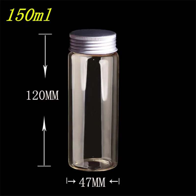 

47*120*34mm 150ml Glass Bottles Silicone Stopper Screw Aluminium Cap Empty Pharmaceutical Bottles Glass Jars Liquid Vials 12pcs