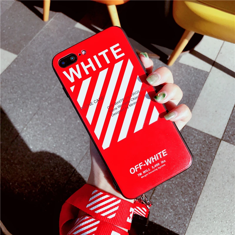 Text - Off Twill Lanyard Soft Black Tpu Phone Case for IPhone X XR XS Max 8 7 6 6S Plus White Back Cover Offwhite
