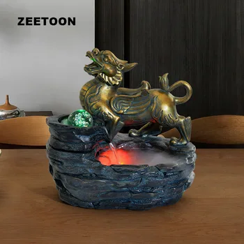 

110V-220V Vintage Water Fountain Resin Humidifier Home Feng Shui Waterscape Decoration Crafts Souvenir Lucky Fountain Humidifier