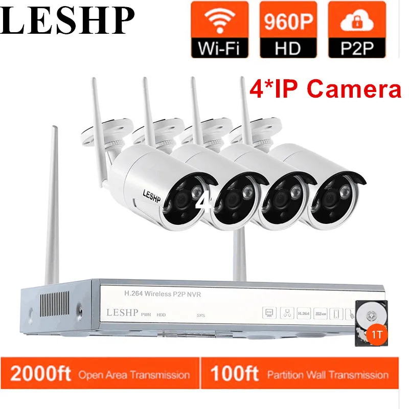 

LESHP 4 pcs IP Camera Wireless Security 960P Video Recorder Wifi 4CH NVR CCTV System Night vision Waterproof Cameras With 1T HDD