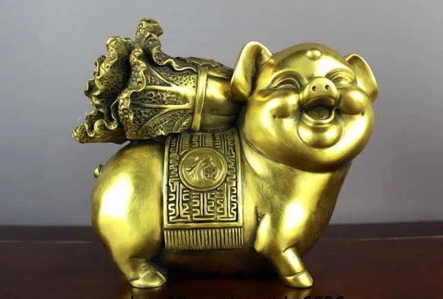 

Chinese brass copper Fengshui Money Rich Zodiac Year lucky Pig Cabbage Statue