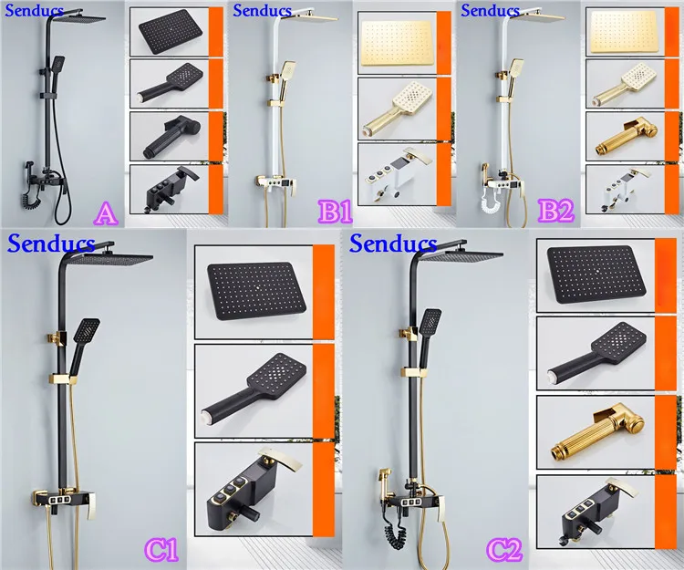 Senducs Interlligent черный золотой душевой набор дождевая ванная душевая система температурный дисплей цифровой душевой набор