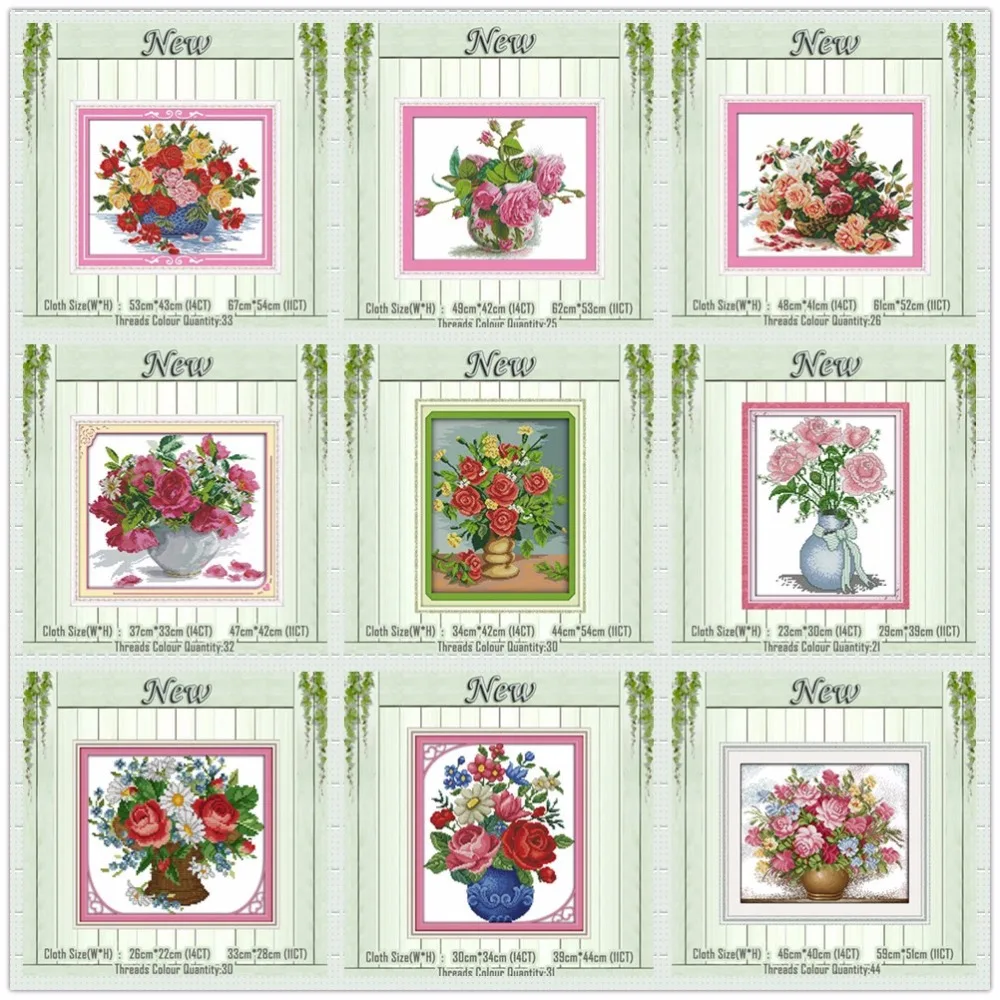 

basket Roses in vase flower painting counted printed on the canvas DMC 11CT 14CT kits DIY Cross Stitch embroidery needlework Set