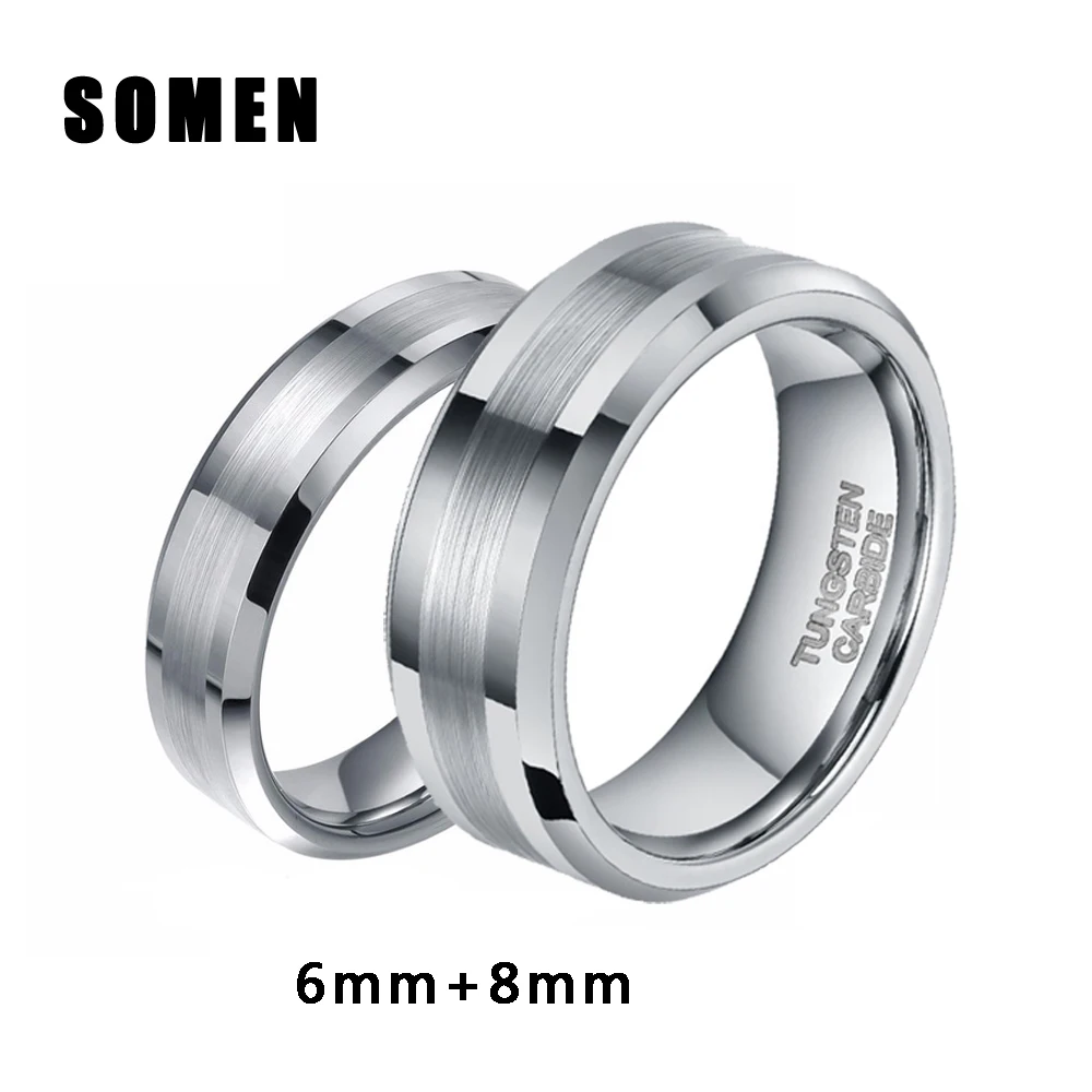 2Pcs 6mm 8mm Silver Tungsten Ring Men Women Wedding Band Camouflage Inlay Couple Rings Anel Male Jewelry Proposal Rings
