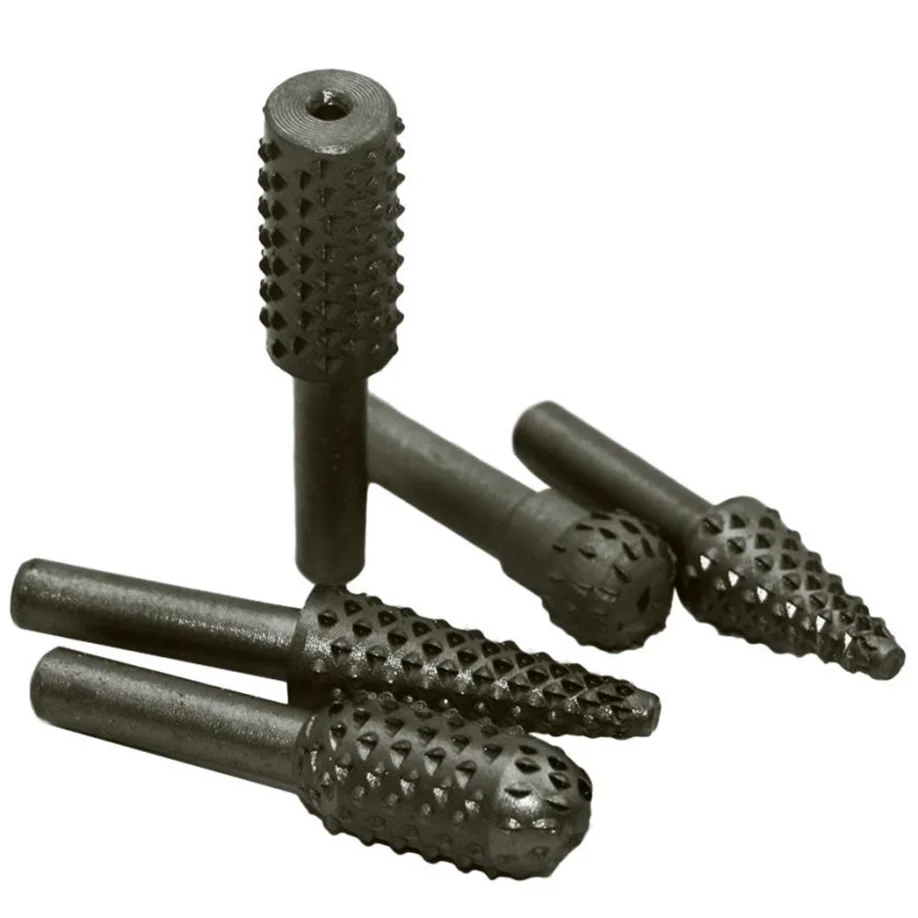 5 Pcs Black Steel Rotary Burr Set Shank Wood Rasp Drill Bits Bore Die