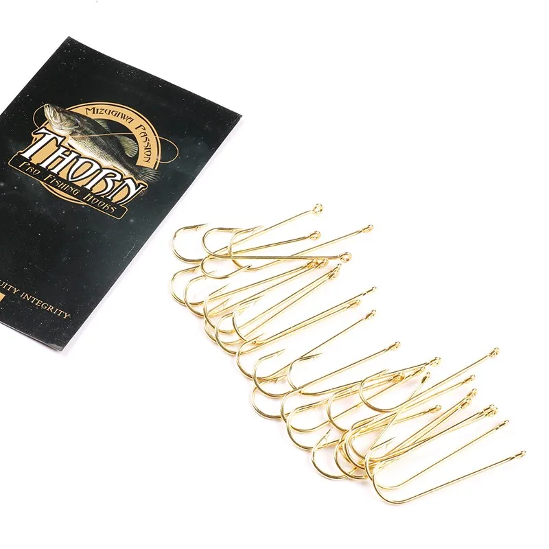 MIZUGIWA Long Shank Aberdeen Fishing Hooks Fresh Water Living Baits Hook Fish Jig Hooks PanFish Crappie Gold 100pcs