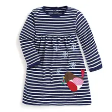 Littlemandy/новое осеннее платье принцессы в полоску с птицами; брендовые Детские платья; Одежда для маленьких девочек; Детский костюм с длинными рукавами