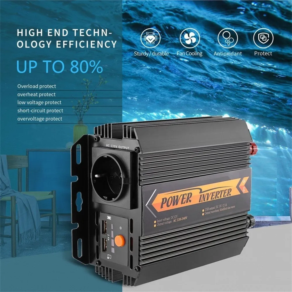 

T8094 Solar Inverter DC 12V to AC 220V 1000W/1500W Car Vehicle Modified Sine Wave Auto Power Inverter Charger Converter
