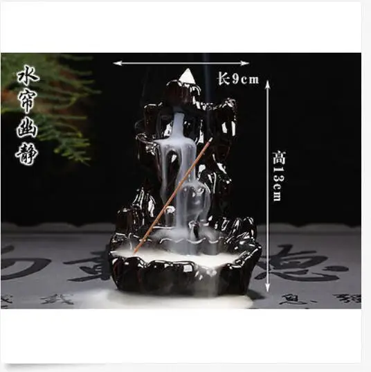 Fambe Ceramic Waterfall Smoke Backflow Cone Holder Incense Burner & 7 CONES