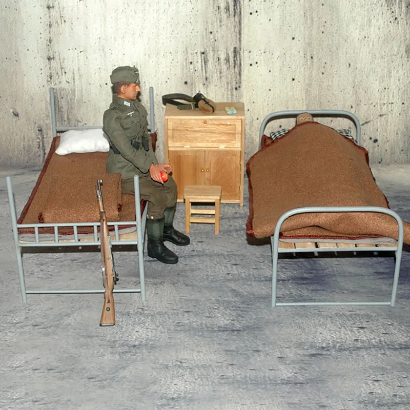 Modelo de Brinquedo Beliche de Madeira Escala Acessórios Militares Segunda Guerra Mundial Alemão Metal & Cama Conjunto Caber 12 Polegada Hottoys Figura Ação Cena Adereços 1 - 6 4 Figuras de ação