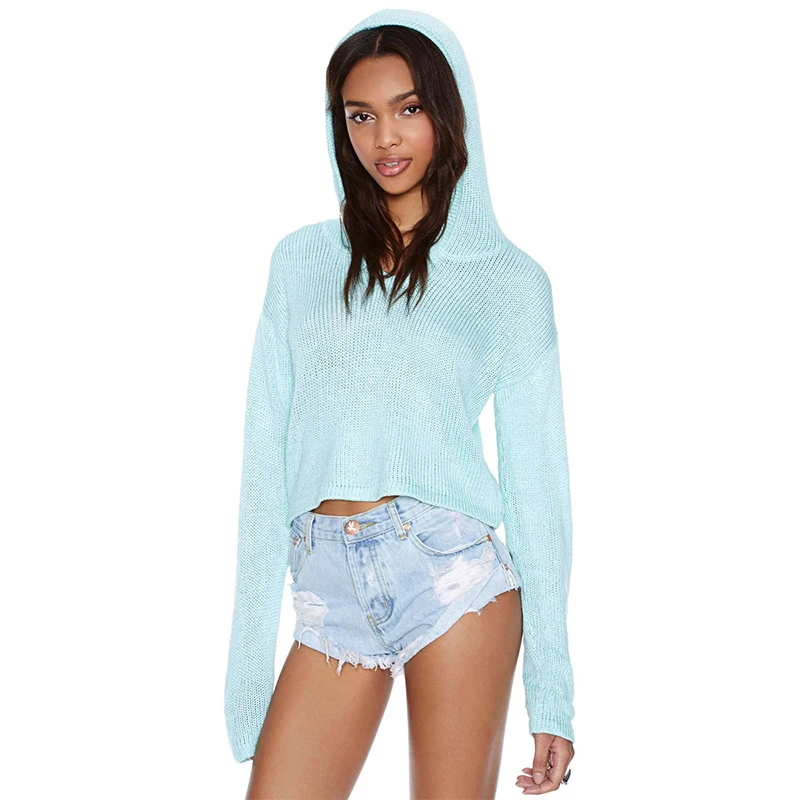 HYH HAOYIHUI V-neck Long sleeved Sweater Sky Blue Exposed Umbilical Autumn Women Ladies sexy Slim Hooded Pullover Tops Casual HYH HAOYIHUI V-neck Long sleeved Sweater Sky Blue Exposed Umbilical Autumn Women Ladies sexy Slim Hooded Pullover Tops Casual