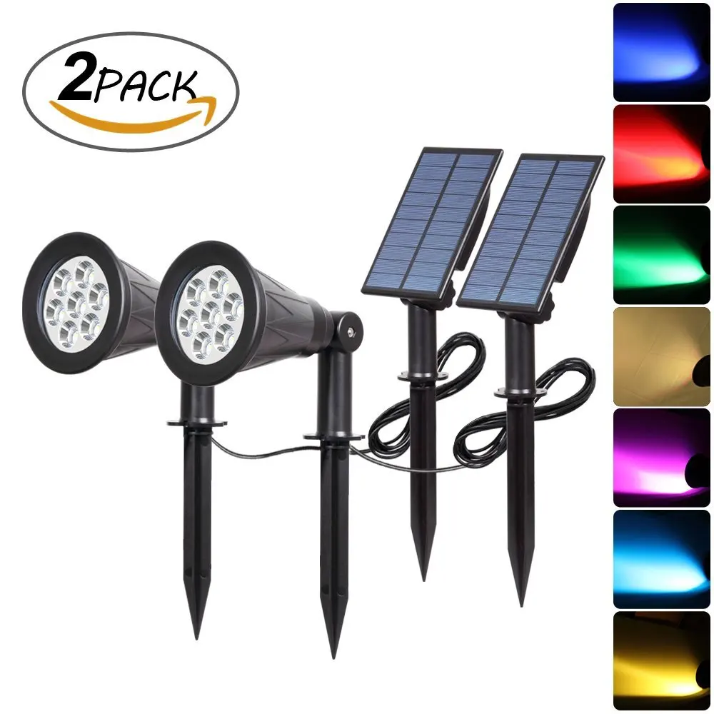 T SUNRISE 2PACK Color Changing 7 LED Solar Spotlights IP65 Waterproof