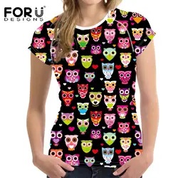 FORUDESIGNS/забавные летние футболки для женщин 3D короткий рукав Футболка с круглым вырезом рубашка с принтом Совы Топ укороченный повседневное