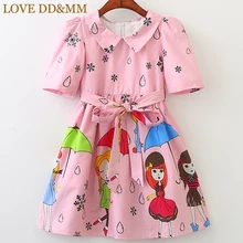 Платья для девочек с надписью «LOVE DD& MM» Новинка года, Модное детское платье с короткими рукавами и маленьким воротником для девочек Милая одежда