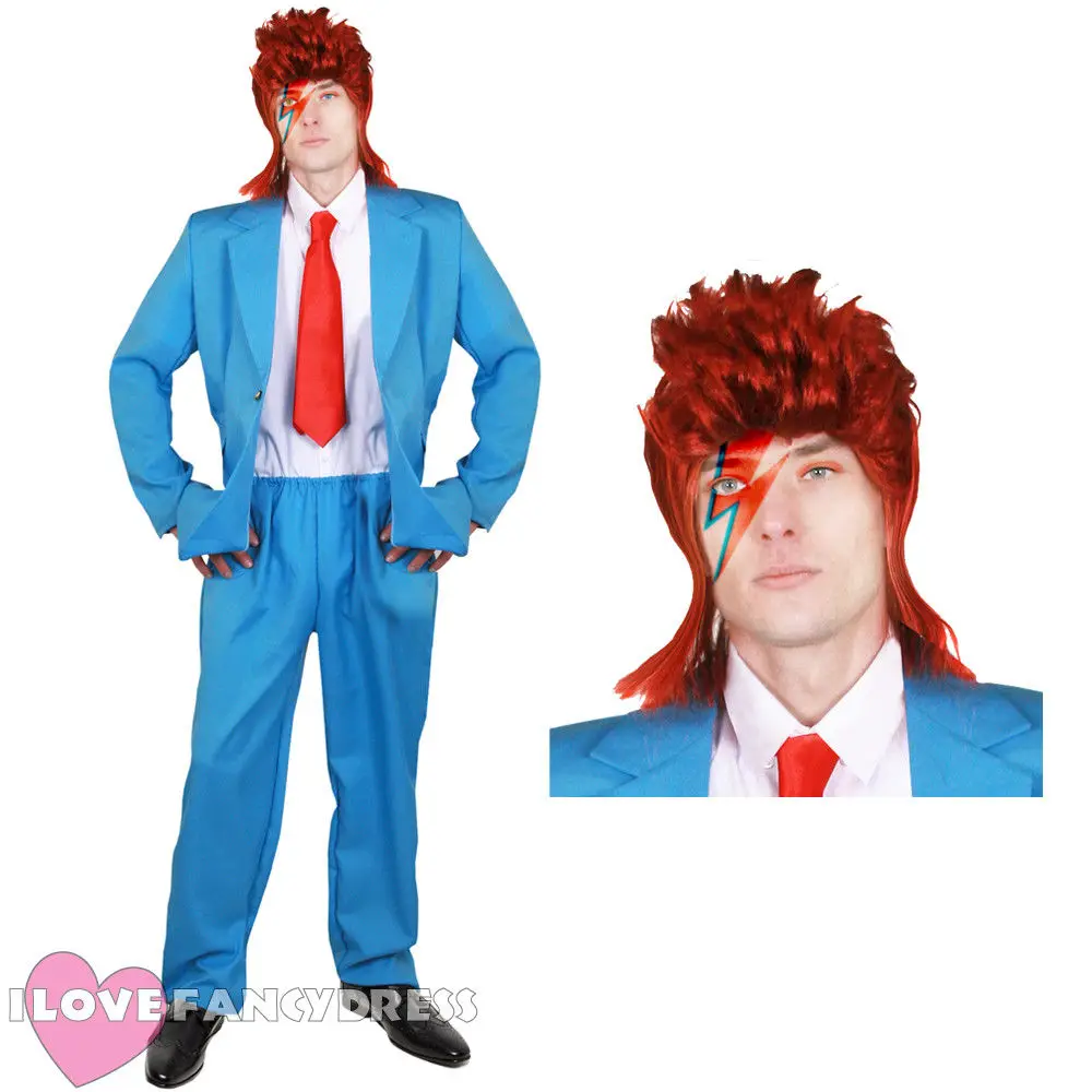 1970/'S BLUE GLAM ROCK SUIT MENS POP STAR FANCY DRESS COSTUME MUSIC ICON LEGEND