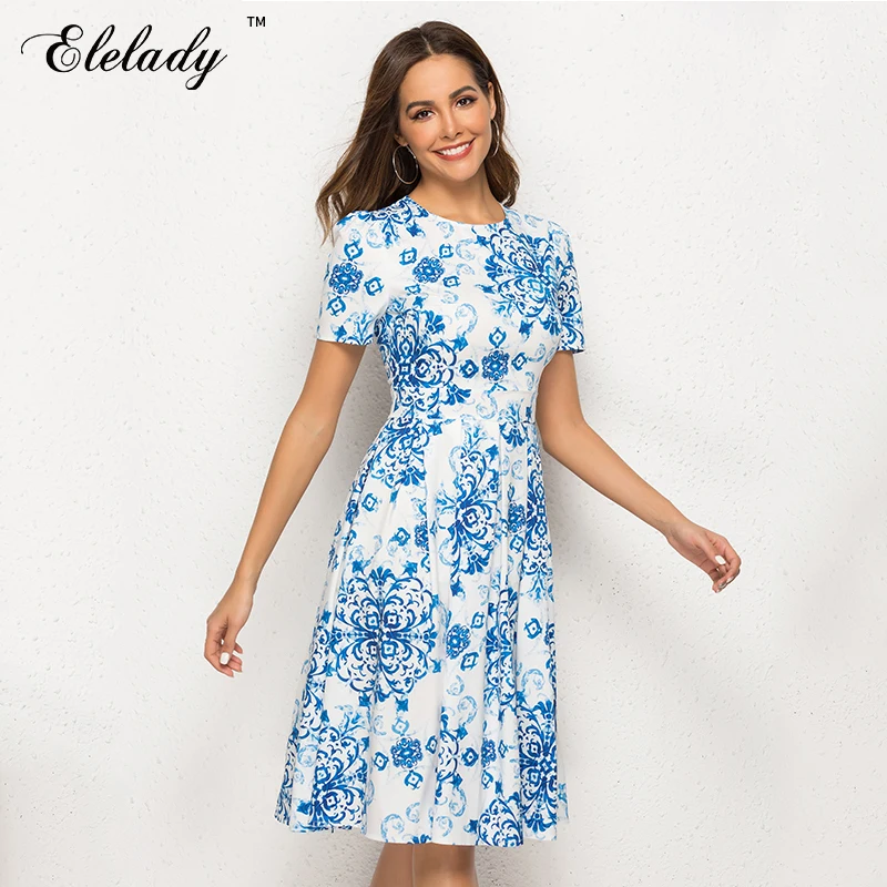 Elelady 2019 весна лето цветочный принт платье с коротким рукавом платья для вечеринок