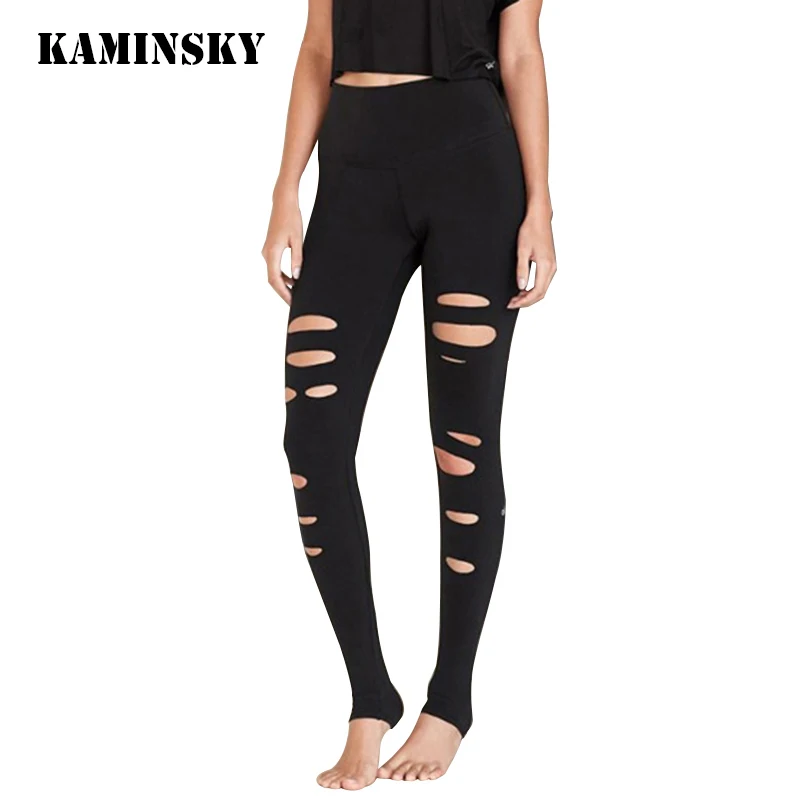 Kaminsky Women's Fashion Holes Leggings Sexy Ladies Slim Long Trousers