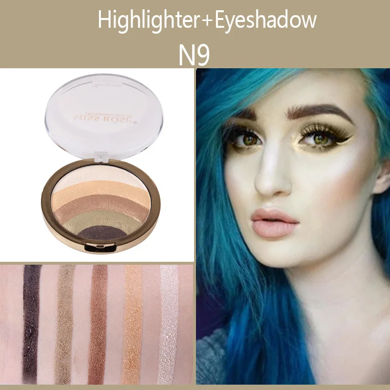 MISS ROSE Радужный хайлайтер бронзатор для лица Пудра Iluminador Glow Kit осветитель тени для век ремонт Румяна 10 цветов - Цвет: N9