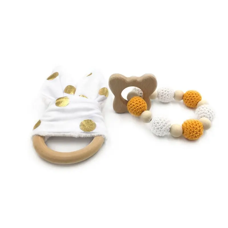 Комплект из 2 предметов, мягкие силиконовые бусины с ушами кролика из мультфильма деревянный браслет для детей ясельного возраста большие коренные зубы облегчение боли инструмент детский Прорезыватель для зубов развивающие игрушки