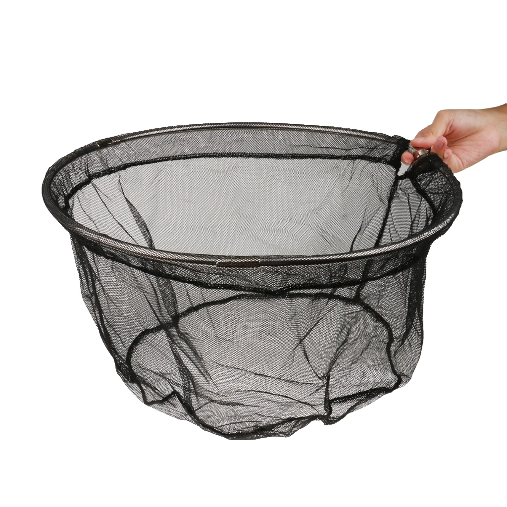 Folding Stainless Steel Frame Nylon Coarse Fishing Landing Net Head Black Red de pesca filet de peche