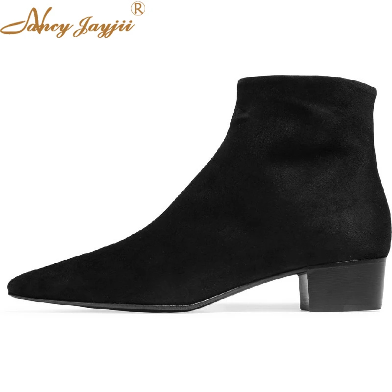 

Ambra Suede Ankle Boots Large 46 Size Zipper Side Women Shoe Pointed Toe Square Heel 2 Inches Dress Autumn 2018 Female
