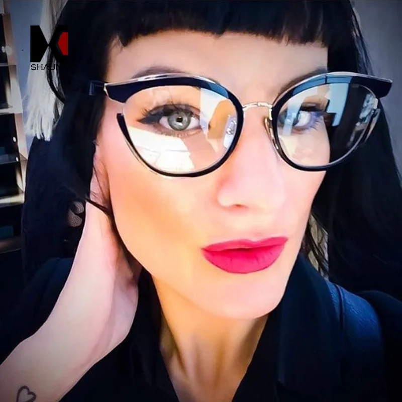 

SHAUNA Oversize Women Cat Eye Glasses Frame Unique Ladies Clear Lens UV400