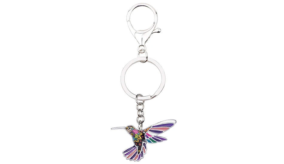 Bonsny заявление эмалированный сплав Цветочный птица Колибри брелок для ключей кольцо животных Ювелирные изделия для женщин девочек сумка автомобиль талисманы подарок
