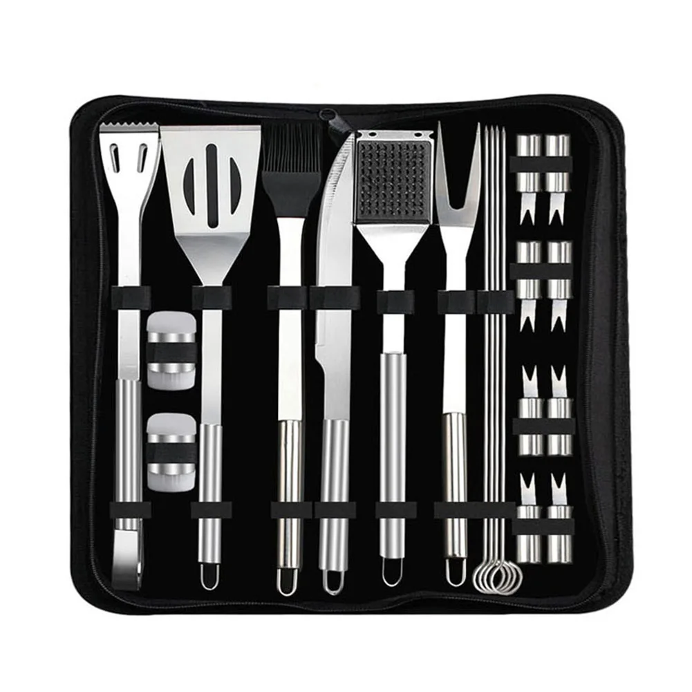 

20 Pcs Stainless Steel Barbecue Cooking Utensil Set BBQ Grill Tool Kit with Carry Bag for Picnic BBQ E2S
