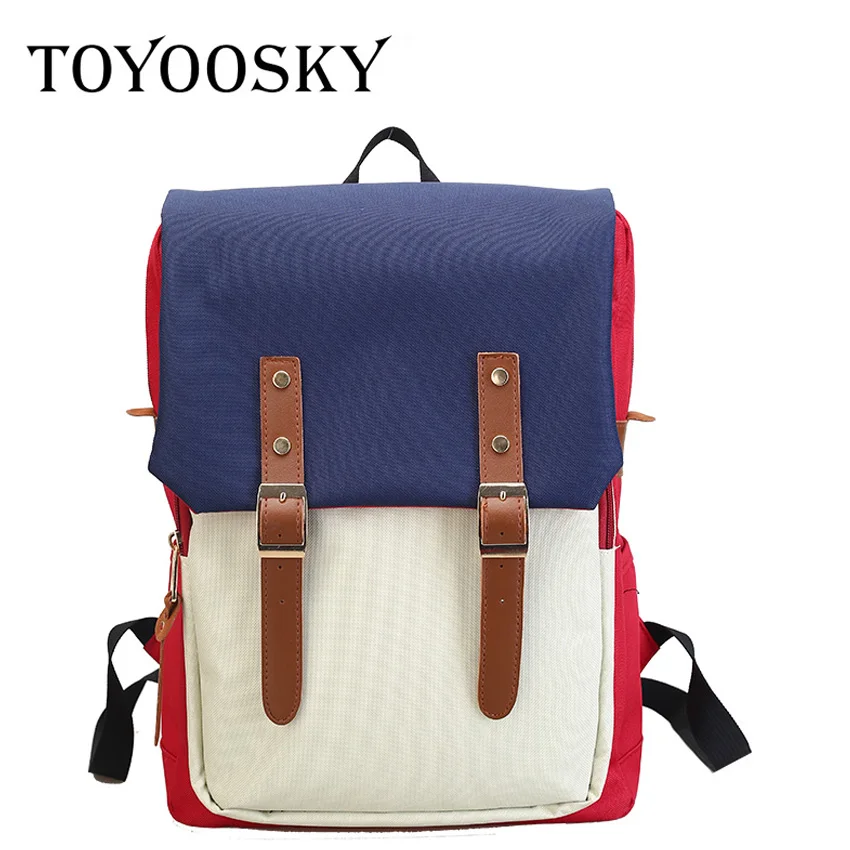 TOYOOSKY Canvas Printing Backpack Women School Bag Teenage Girls Cute Bookbag Vintage Panelled Laptop Backpacks Female Hand Bag bookbags-for-girls