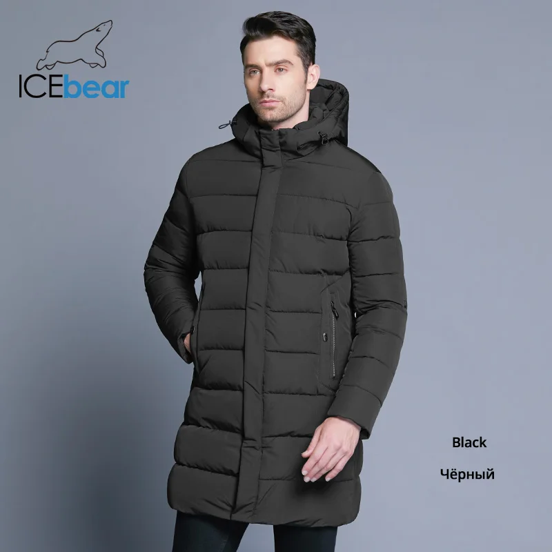 ICEbear зимняя куртка мужская шляпа съемная теплая куртка повседневные Мягкие хлопковые ветровки зимняя куртка мужская одежда MWD18821D - Цвет: M902 black