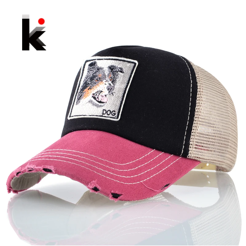 

Summer Breathable Mesh Trucker Cap Women Dog Embroidery Patch Baseball Caps Men Snapback Hip Hop Hat K-pop Gorras Bone Casquette