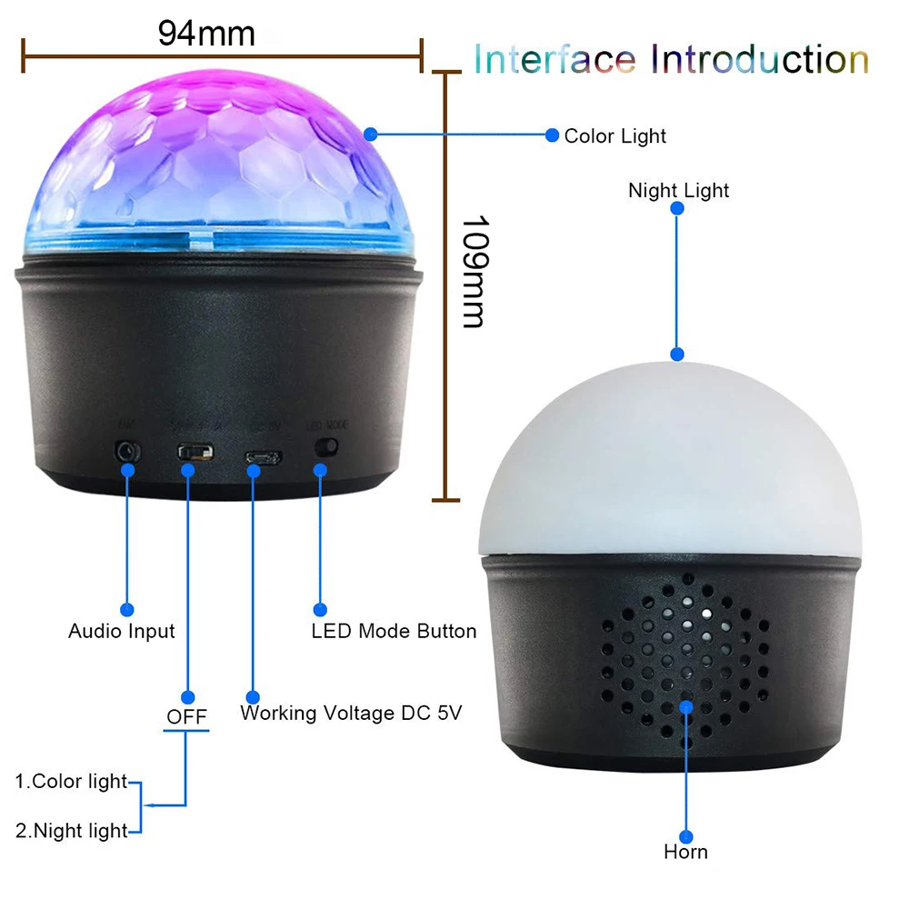 Мини светодиодный Ночной светильник с волшебным диско-шаром, MP3, Bluetooth, музыкальный плеер, 5 В, для дома, вечерние, для сцены, с эффектом освещения, танцевальный пол, Детская лампа для сна