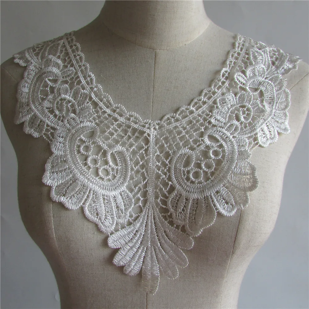 white Embroidered Lace Collar Neckline Venise Applique Embroidery ...