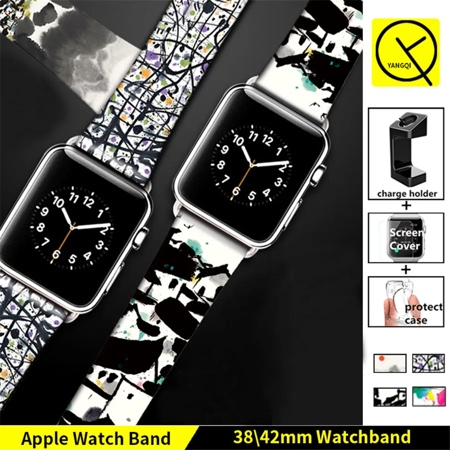 

China Ink Painting Style Creative Watchband for Apple Watch Series1/2 Straps for 38mm 42mm Bracelets Folding Clasp+Adapter+Gifts