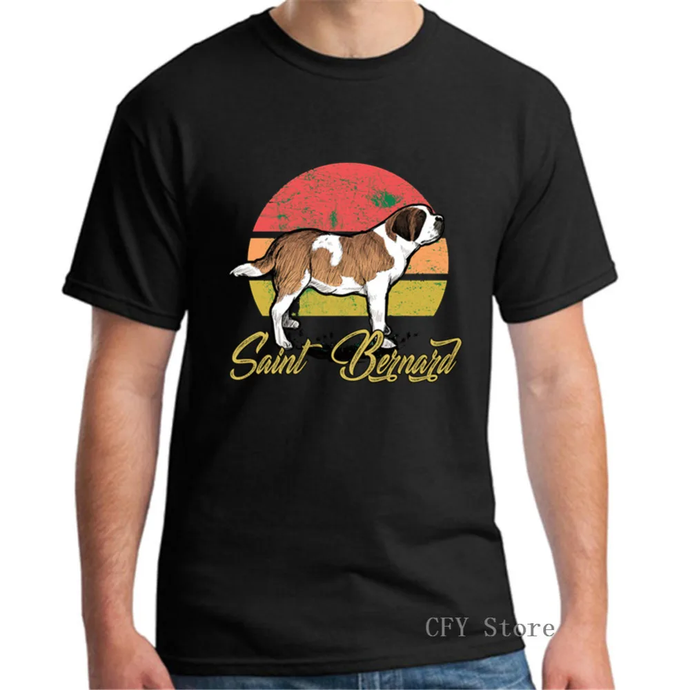 Saint Bernard Dog Shirt Vintage Sunset Colorful Boyfriend's Day Gift Soft Cotton men tee tops