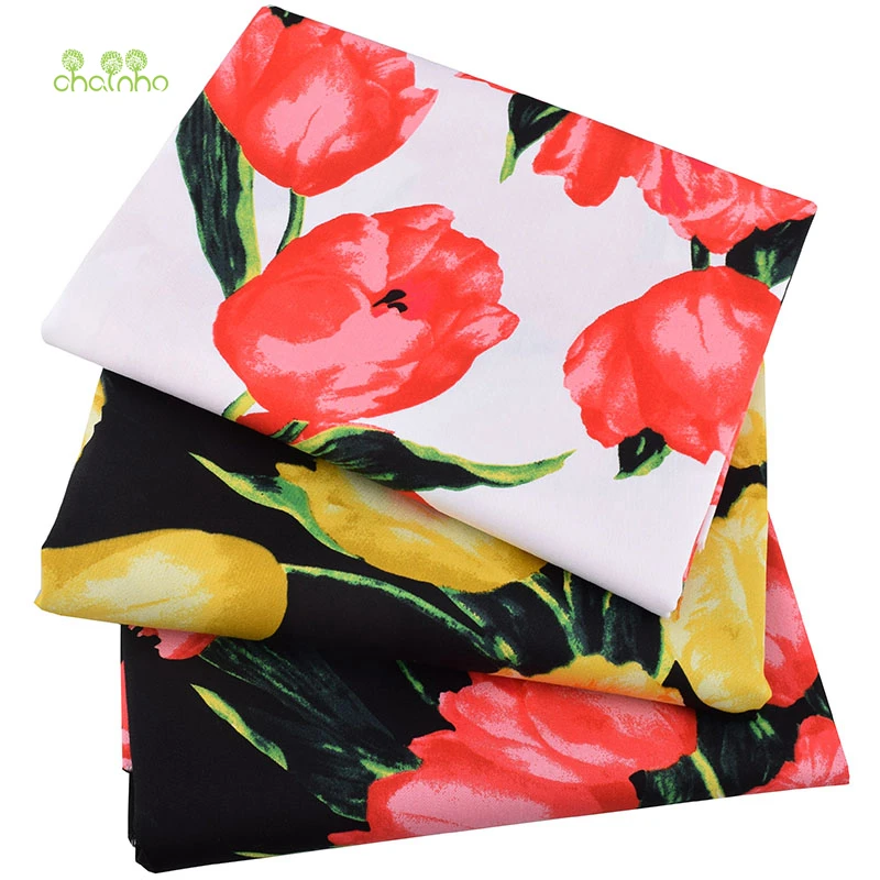 Chainho, тюльпан Цветочные серии, печатных стрейч поплин/простой хлопок ткань для DIY квилтинга и шитья платье рубашка юбка ткань материал