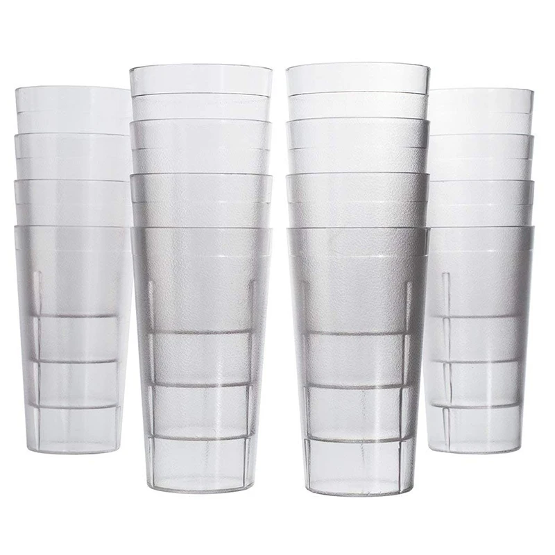 Stackable Drinking Beverage Cup Break Resistant Plastic 16 Ounce 12 SETS CLEAR 