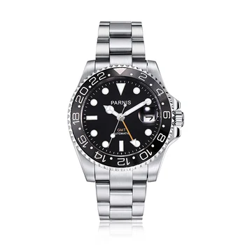 

Parnis Logo 40mm Dial Automatic Mechanical Men's Watches Black Bezel Stainless Steel Strap GMT Diver Men Watch jam tangan pria