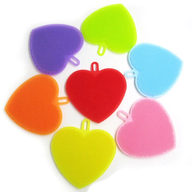 

Heart Shape Magic Silicone Dish Bowl Brush Pad Pot Pan Cleaning Brushes Reusable Insulation Glove Tableware Scouring Cloth