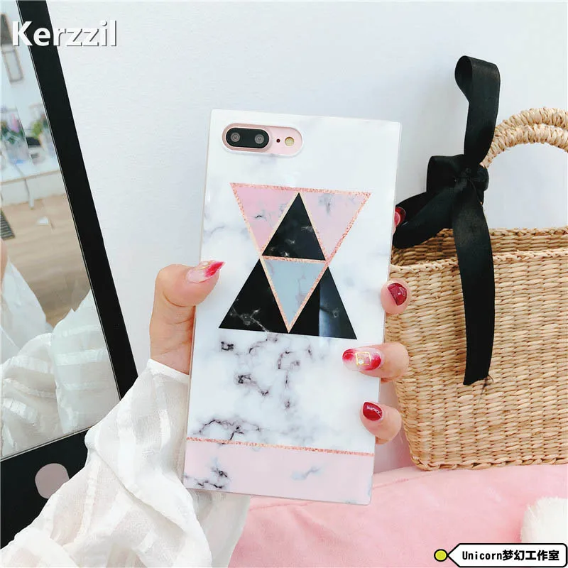 Kerzzil Marble IMD Phone Case For iphone X 6S 6 7 8 Plus Funny Geometry Splice Pattern Cases Retro Cover |