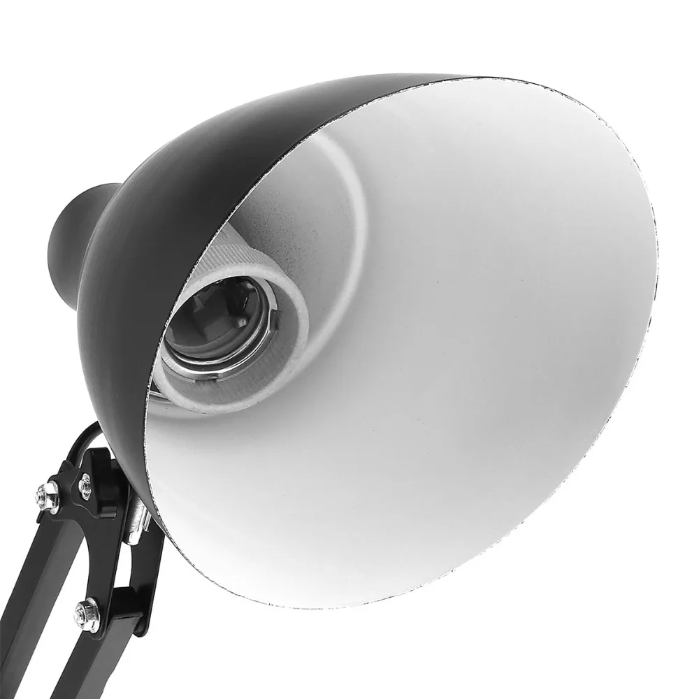  Black E27 Flexible Swing Arm Desk Lamp Office Home Reading Table Light with Light Base Clamp Mount 