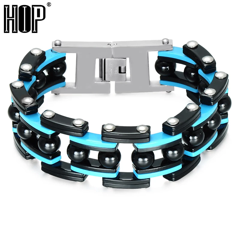 

HIP Multilayer Motor Biker Chain Bracelet Black Blue Color Stainless Steel Bead Heavy Bracelets & Bangle for Men Women Jewelry