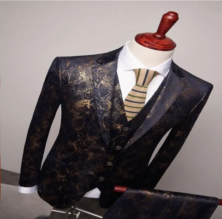 4XL брендовый мужской костюм комплект из 3 предметов высокого качества осенний мужской пиджак с брюками и жилетом Свадебная вечеринка