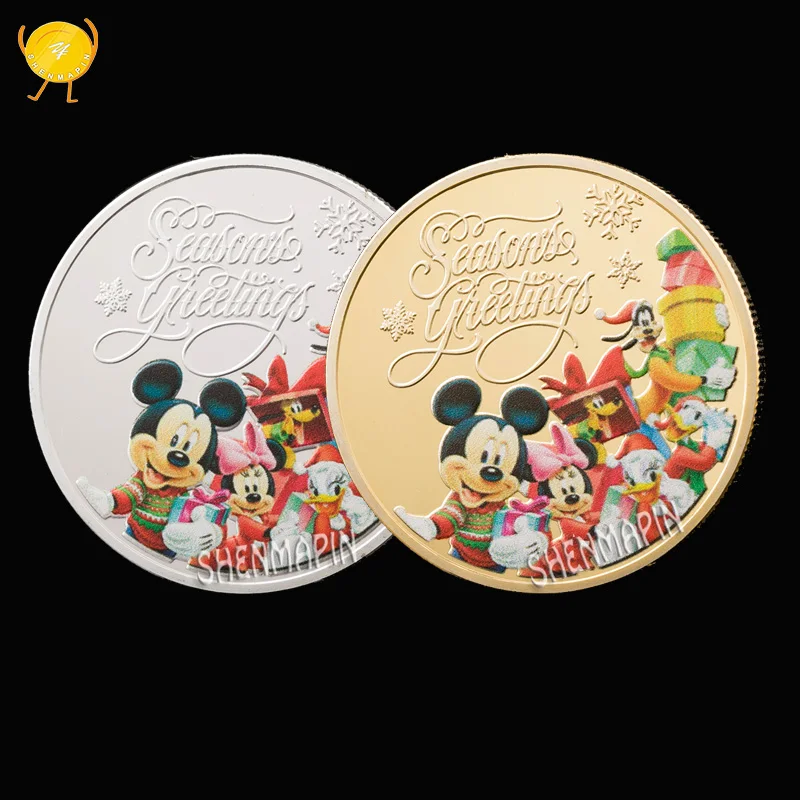 

2019 Merry Christmas Color Cartoon coins 999 gold silver New Year's gift Christmas decorations for home coins collectibles