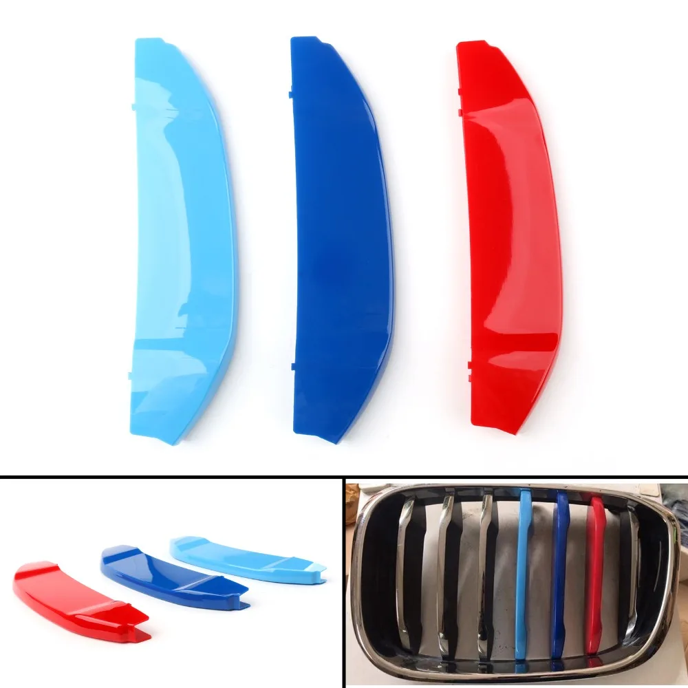 Solid Blue M-Color Front Grille Cover Insert Trim Decal 3pcs Fit for BMW Parts